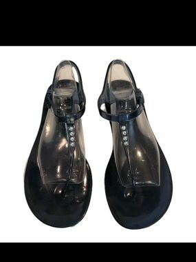 CO-OP Barneys New York Rhinestone Jelly Sandals Blue T-Strap Made in Italy Sz 41